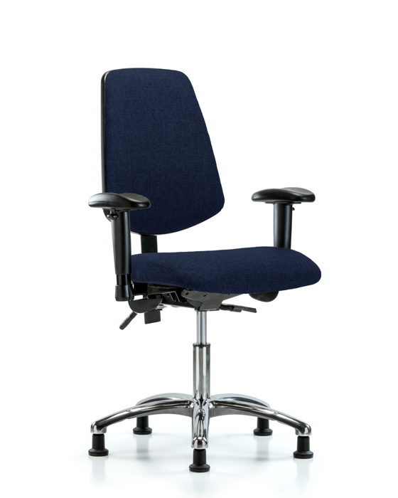 Blue Ridge Ergonomics FDHCH-MB-CR-T1-A1-RG-F45 Rutledge Fabric Chair Chrome - Desk Height with Medium Back, Seat Tilt, Adjustable Arms, & Stationary Glides in Navy Fabric