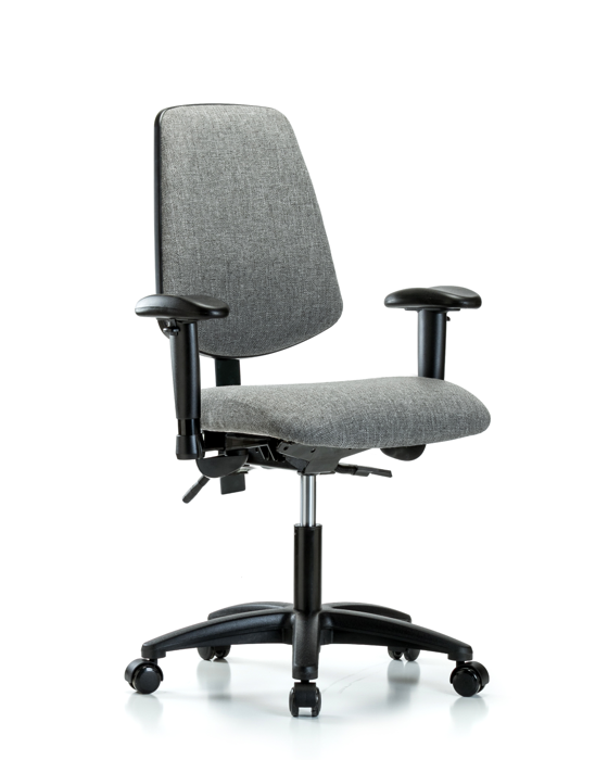 Blue Ridge Ergonomics FDHCH-MB-RG-T0-A1-RC-F44 Rutledge Fabric Chair - Desk Height with Medium Back, Adjustable Arms, & Casters in Gray Fabric