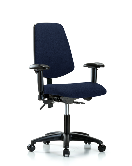 Blue Ridge Ergonomics FDHCH-MB-RG-T0-A1-RC-F45 Rutledge Fabric Chair - Desk Height with Medium Back, Adjustable Arms, & Casters in Navy Fabric