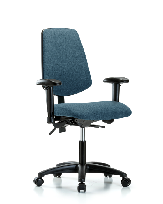 Blue Ridge Ergonomics FDHCH-MB-RG-T1-A1-RC-F43 Rutledge Fabric Chair - Desk Height with Medium Back, Seat Tilt, Adjustable Arms, & Casters in Blue Fabric