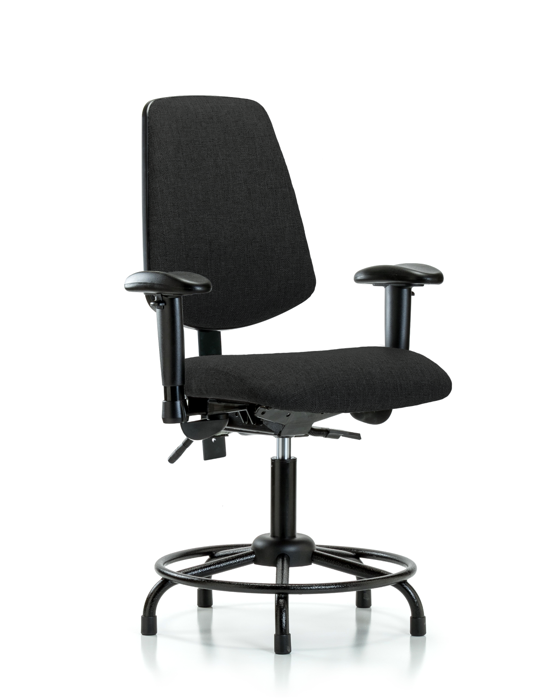 Blue Ridge Ergonomics FDHCH-MB-RT-T0-A1-RG-F42 Rutledge Fabric Chair - Desk Height with Round Tube Base, Medium Back, Adjustable Arms, & Stationary Glides in Black Fabric