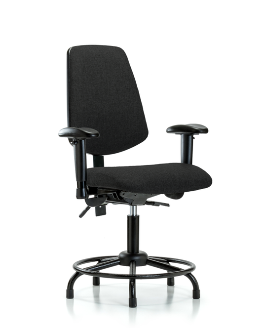 Blue Ridge Ergonomics FDHCH-MB-RT-T0-A1-RG-F42 Rutledge Fabric Chair - Desk Height with Round Tube Base, Medium Back, Adjustable Arms, & Stationary Glides in Black Fabric