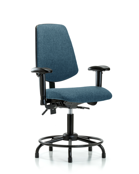Blue Ridge Ergonomics FDHCH-MB-RT-T0-A1-RG-F43 Rutledge Fabric Chair - Desk Height with Round Tube Base, Medium Back, Adjustable Arms, & Stationary Glides in Blue Fabric