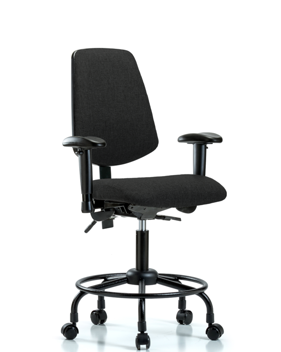 Blue Ridge Ergonomics FDHCH-MB-RT-T1-A1-RC-F42 Rutledge Fabric Chair - Desk Height with Round Tube Base, Medium Back, Seat Tilt, Adjustable Arms, & Casters in Black Fabric