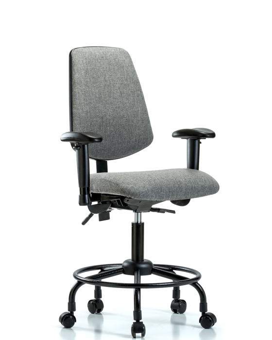 Blue Ridge Ergonomics FDHCH-MB-RT-T1-A1-RC-F44 Rutledge Fabric Chair - Desk Height with Round Tube Base, Medium Back, Seat Tilt, Adjustable Arms, & Casters in Gray Fabric