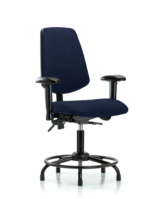 Blue Ridge Ergonomics FDHCH-MB-RT-T1-A1-RG-F45 Rutledge Fabric Chair - Desk Height with Round Tube Base, Medium Back, Seat Tilt, Adjustable Arms, & Stationary Glides in Navy Fabric