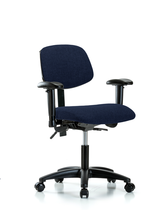Blue Ridge Ergonomics FDHCH-RG-T0-A1-RC-F45 Rutledge Fabric Chair - Desk Height with Adjustable Arms & Casters in Navy Fabric