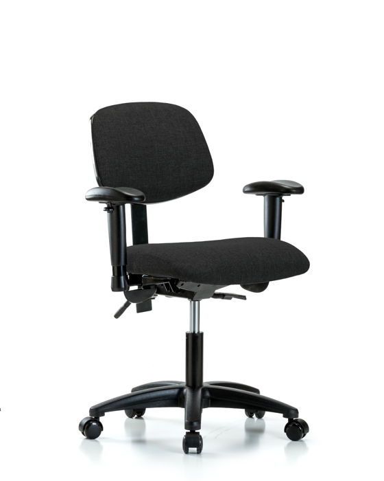 Blue Ridge Ergonomics FDHCH-RG-T1-A1-RC-F42 Rutledge Fabric Chair - Desk Height with Seat Tilt, Adjustable Arms, & Casters in Black Fabric