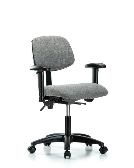 Blue Ridge Ergonomics FDHCH-RG-T1-A1-RC-F44 Rutledge Fabric Chair - Desk Height with Seat Tilt, Adjustable Arms, & Casters in Gray Fabric