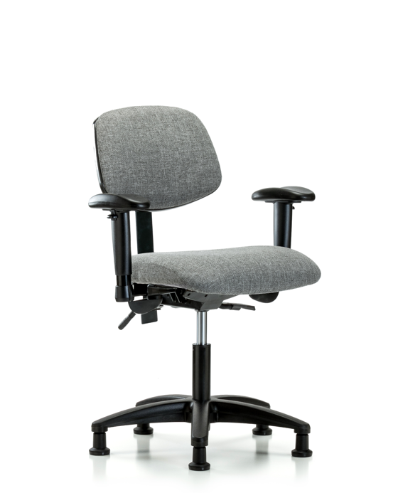 Blue Ridge Ergonomics FDHCH-RG-T1-A1-RG-F44 Rutledge Fabric Chair - Desk Height with Seat Tilt, Adjustable Arms, & Stationary Glides in Gray Fabric