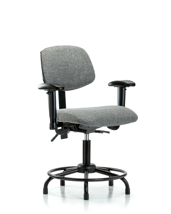 Blue Ridge Ergonomics FDHCH-RT-T0-A1-RG-F44 Rutledge Fabric Chair - Desk Height with Round Tube Base, Adjustable Arms, & Stationary Glides in Gray Fabric