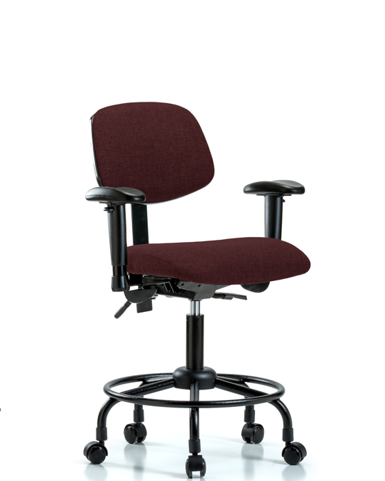 Blue Ridge Ergonomics FDHCH-RT-T1-A1-RC-F41 Rutledge Fabric Chair - Desk Height with Round Tube Base, Seat Tilt, Adjustable Arms, & Casters in Burgundy Fabric