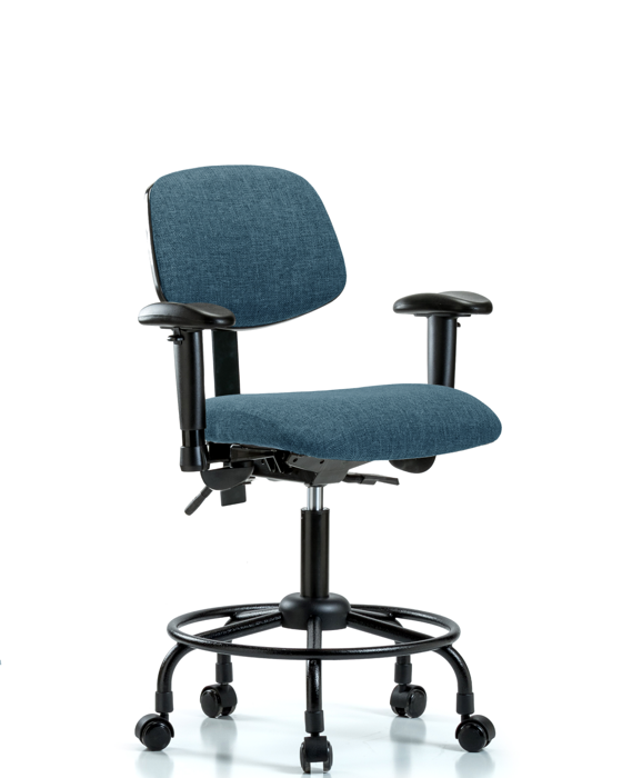 Blue Ridge Ergonomics FDHCH-RT-T1-A1-RC-F43 Rutledge Fabric Chair - Desk Height with Round Tube Base, Seat Tilt, Adjustable Arms, & Casters in Blue Fabric
