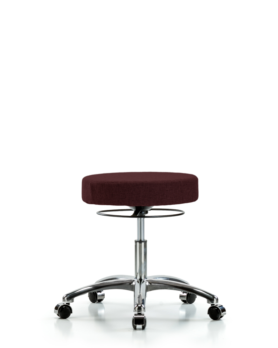 Blue Ridge Ergonomics FDHSO-CR-CC-F41 Rutledge Fabric Stool without Back Chrome - Desk Height with Casters in Burgundy Fabric