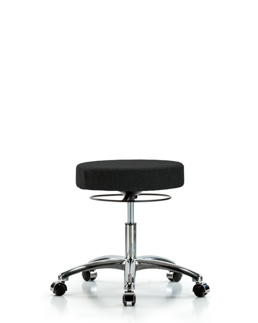 Blue Ridge Ergonomics FDHSO-CR-CC-F42 Rutledge Fabric Stool without Back Chrome - Desk Height with Casters in Black Fabric