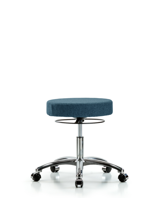 Blue Ridge Ergonomics FDHSO-CR-CC-F43 Rutledge Fabric Stool without Back Chrome - Desk Height with Casters in Blue Fabric