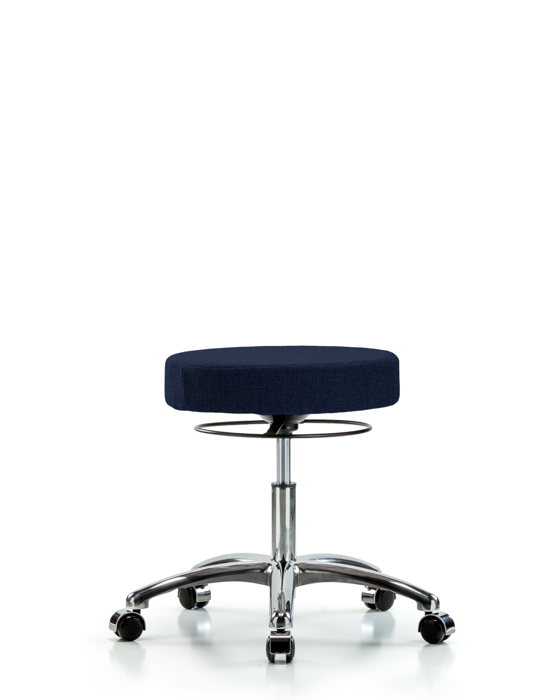 Blue Ridge Ergonomics FDHSO-CR-CC-F45 Rutledge Fabric Stool without Back Chrome - Desk Height with Casters in Navy Fabric