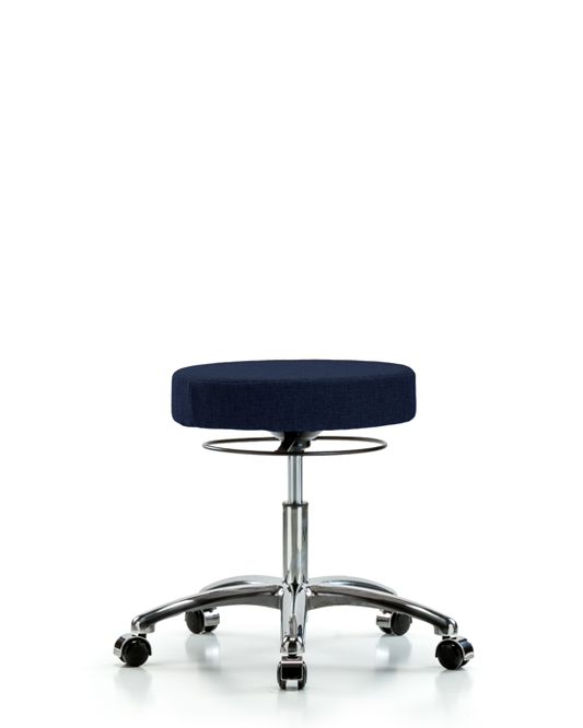 Blue Ridge Ergonomics FDHSO-CR-CC-F45 Rutledge Fabric Stool without Back Chrome - Desk Height with Casters in Navy Fabric