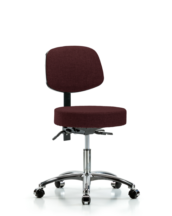 Blue Ridge Ergonomics FDHST-CR-T0-CC-F41 Rutledge Fabric Stool with Back Chrome - Desk Height with Casters in Burgundy Fabric