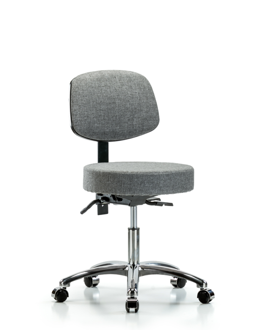 Blue Ridge Ergonomics FDHST-CR-T0-CC-F44 Rutledge Fabric Stool with Back Chrome - Desk Height with Casters in Gray Fabric