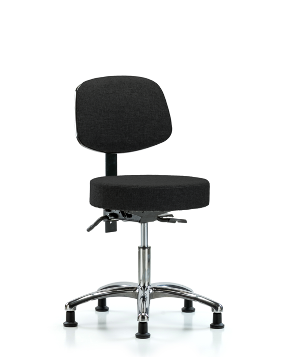 Blue Ridge Ergonomics FDHST-CR-T0-RG-F42 Rutledge Fabric Stool with Back Chrome - Desk Height with Stationary Glides in Black Fabric