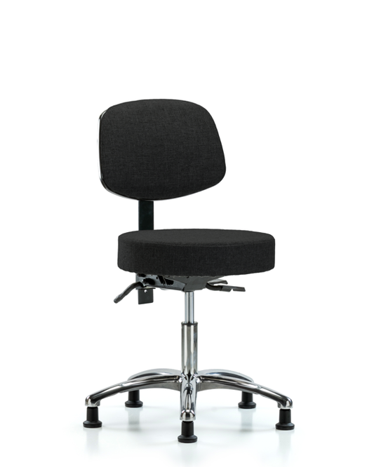Blue Ridge Ergonomics FDHST-CR-T0-RG-F42 Rutledge Fabric Stool with Back Chrome - Desk Height with Stationary Glides in Black Fabric
