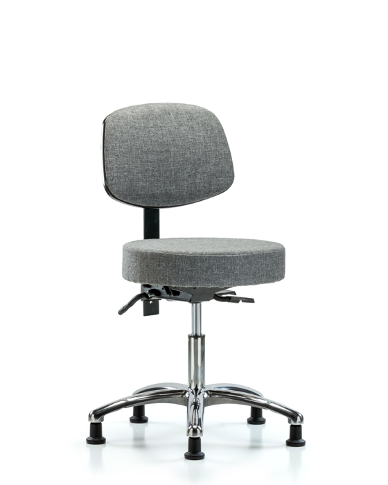 Blue Ridge Ergonomics FDHST-CR-T0-RG-F44 Rutledge Fabric Stool with Back Chrome - Desk Height with Stationary Glides in Gray Fabric