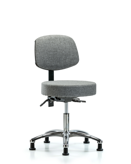 Blue Ridge Ergonomics FDHST-CR-T0-RG-F44 Rutledge Fabric Stool with Back Chrome - Desk Height with Stationary Glides in Gray Fabric