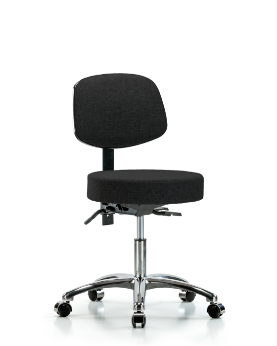 Blue Ridge Ergonomics FDHST-CR-T1-CC-F42 Rutledge Fabric Stool with Back Chrome - Desk Height with Seat Tilt & Casters in Black Fabric