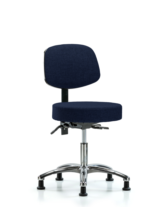 Blue Ridge Ergonomics FDHST-CR-T1-RG-F45 Rutledge Fabric Stool with Back Chrome - Desk Height with Seat Tilt & Stationary Glides in Navy Fabric