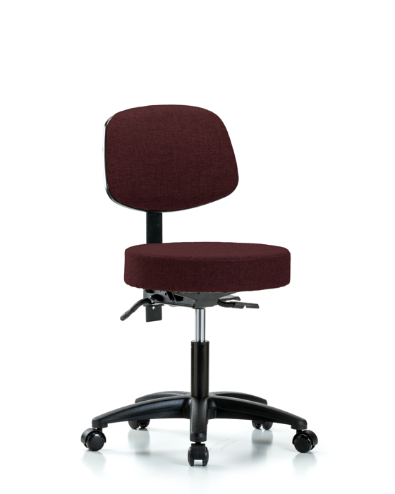 Blue Ridge Ergonomics FDHST-RG-T0-RC-F41 Rutledge Fabric Stool with Back - Desk Height with Casters in Burgundy Fabric