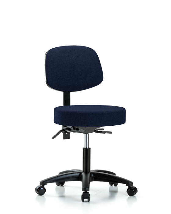 Blue Ridge Ergonomics FDHST-RG-T0-RC-F45 Rutledge Fabric Stool with Back - Desk Height with Casters in Navy Fabric