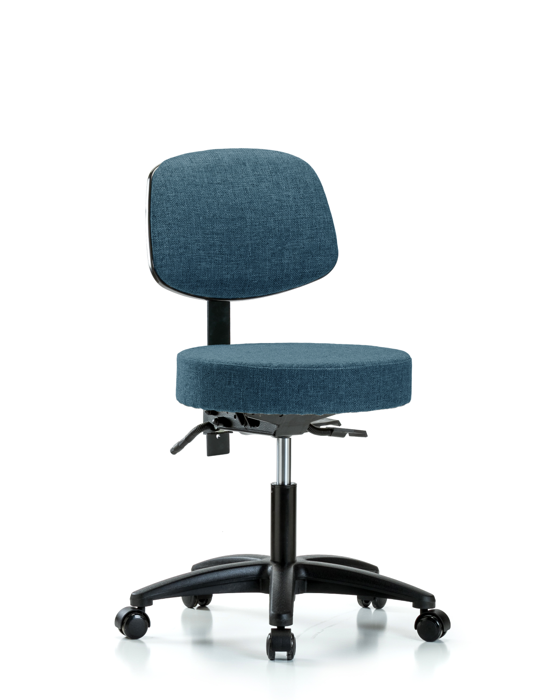 Blue Ridge Ergonomics FDHST-RG-T1-RC-F43 Rutledge Fabric Stool with Back - Desk Height with Seat Tilt & Casters in Blue Fabric