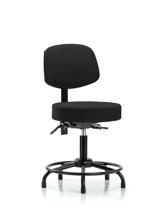 Blue Ridge Ergonomics FDHST-RT-T0-RG-F42 Rutledge Fabric Stool with Back - Desk Height with Round Tube Base & Stationary Glides in Black Fabric