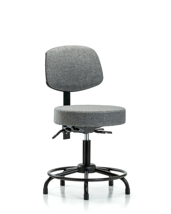 Blue Ridge Ergonomics FDHST-RT-T0-RG-F44 Rutledge Fabric Stool with Back - Desk Height with Round Tube Base & Stationary Glides in Gray Fabric