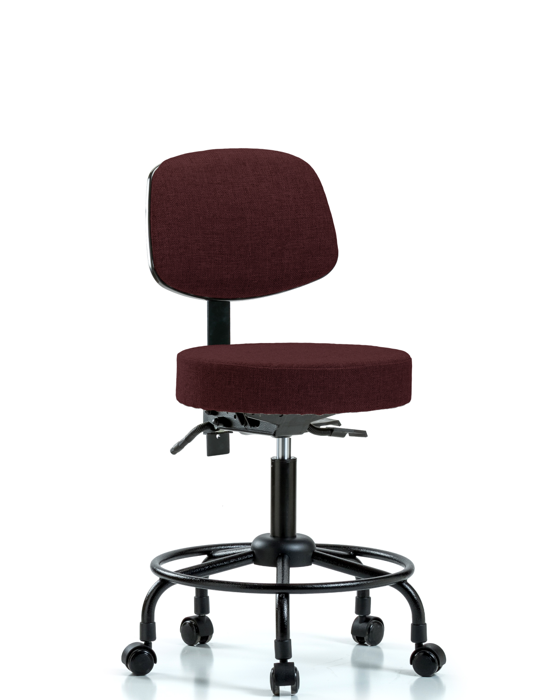 Blue Ridge Ergonomics FDHST-RT-T1-RC-F41 Rutledge Fabric Stool with Back - Desk Height with Round Tube Base, Seat Tilt, & Casters in Burgundy Fabric