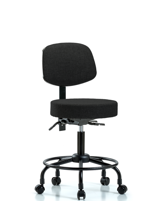 Blue Ridge Ergonomics FDHST-RT-T1-RC-F42 Rutledge Fabric Stool with Back - Desk Height with Round Tube Base, Seat Tilt, & Casters in Burgundy Fabric