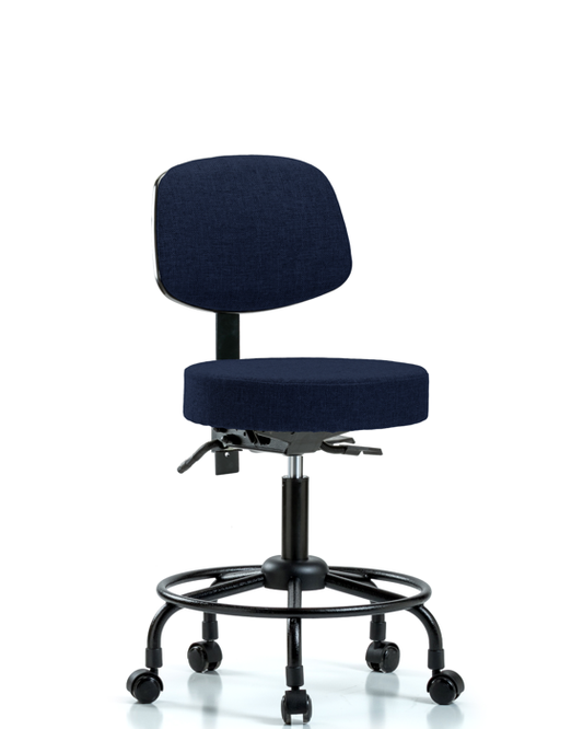 Blue Ridge Ergonomics FDHST-RT-T1-RC-F45 Rutledge Fabric Stool with Back - Desk Height with Round Tube Base, Seat Tilt, & Casters in Gray Fabric