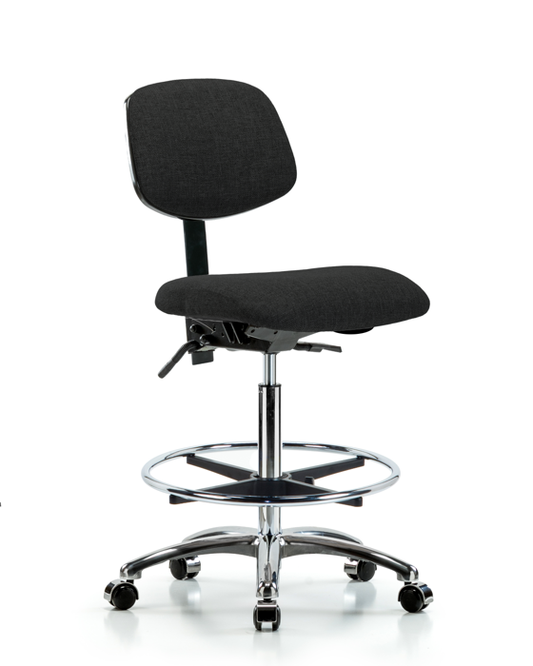 Blue Ridge Ergonomics FHBCH-CR-T0-A0-CF-CC-F42 Rutledge Fabric Chair Chrome - High Bench Height with Chrome Foot Ring & Casters in Black Fabric