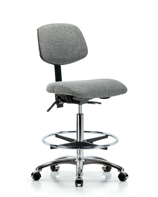 Blue Ridge Ergonomics FHBCH-CR-T0-A0-CF-CC-F44 Rutledge Fabric Chair Chrome - High Bench Height with Chrome Foot Ring & Casters in Gray Fabric