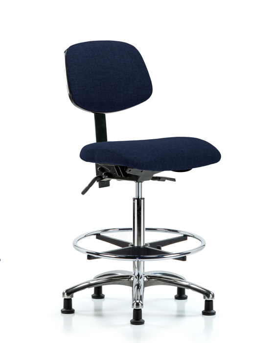 Blue Ridge Ergonomics FHBCH-CR-T0-A0-CF-RG-F45 Rutledge Fabric Chair Chrome - High Bench Height with Chrome Foot Ring & Stationary Glides in Navy Fabric