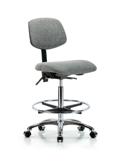 Blue Ridge Ergonomics FHBCH-CR-T1-A0-CF-CC-F44 Rutledge Fabric Chair Chrome - High Bench Height with Seat Tilt, Chrome Foot Ring, & Casters in Gray Fabric