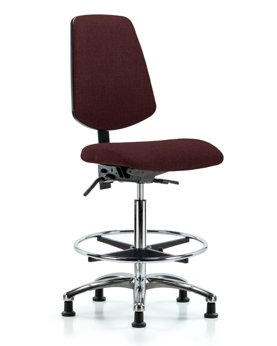 Blue Ridge Ergonomics FHBCH-MB-CR-T0-A0-CF-RG-F41 Rutledge Fabric Chair Chrome - High Bench Height with Medium Back, Chrome Foot Ring, & Stationary Glides in Burgundy Fabric