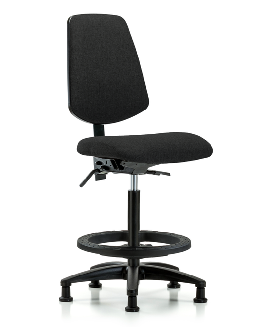 Blue Ridge Ergonomics FHBCH-MB-RG-T0-A0-BF-RG-F42 Rutledge Fabric Chair - High Bench Height with Medium Back, Black Foot Ring, & Stationary Glides in Black Fabric