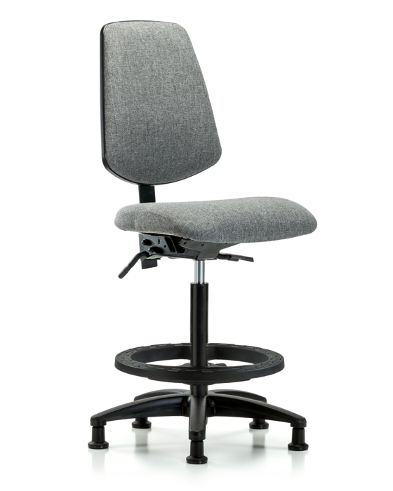 Blue Ridge Ergonomics FHBCH-MB-RG-T0-A0-BF-RG-F44 Rutledge Fabric Chair - High Bench Height with Medium Back, Black Foot Ring, & Stationary Glides in Gray Fabric
