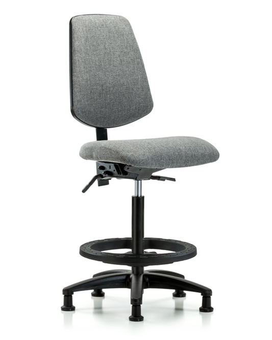 Blue Ridge Ergonomics FHBCH-MB-RG-T0-A0-BF-RG-F44 Rutledge Fabric Chair - High Bench Height with Medium Back, Black Foot Ring, & Stationary Glides in Gray Fabric