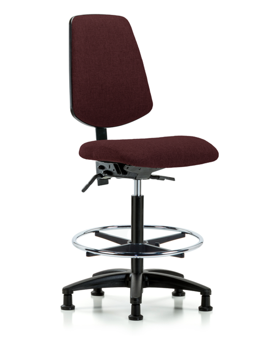 Blue Ridge Ergonomics FHBCH-MB-RG-T0-A0-CF-RG-F41 Rutledge Fabric Chair - High Bench Height with Medium Back, Chrome Foot Ring, & Stationary Glides in Burgundy Fabric