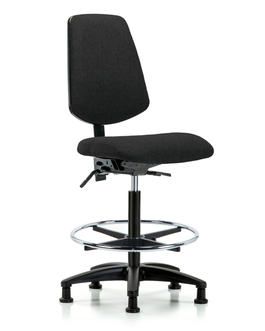 Blue Ridge Ergonomics FHBCH-MB-RG-T0-A0-CF-RG-F42 Rutledge Fabric Chair - High Bench Height with Medium Back, Chrome Foot Ring, & Stationary Glides in Black Fabric