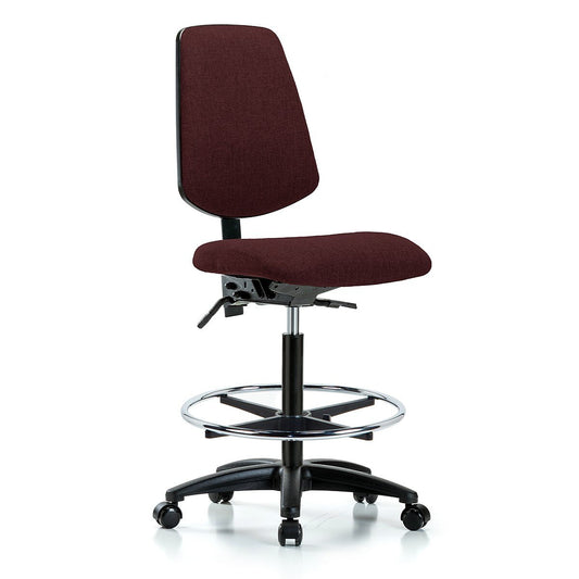 Blue Ridge Ergonomics FHBCH-MB-RG-T1-A0-CF-RC-F41 Rutledge Fabric Chair - High Bench Height with Medium Back, Seat Tilt, Chrome Foot Ring, & Casters in Burgundy Fabric