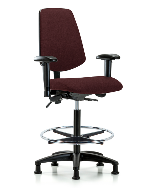 Blue Ridge Ergonomics FHBCH-MB-RG-T1-A1-CF-RG-F41 Rutledge Fabric Chair - High Bench Height with Medium Back, Seat Tilt, Adjustable Arms, Chrome Foot Ring, & Stationary Glides in Burgundy Fabric